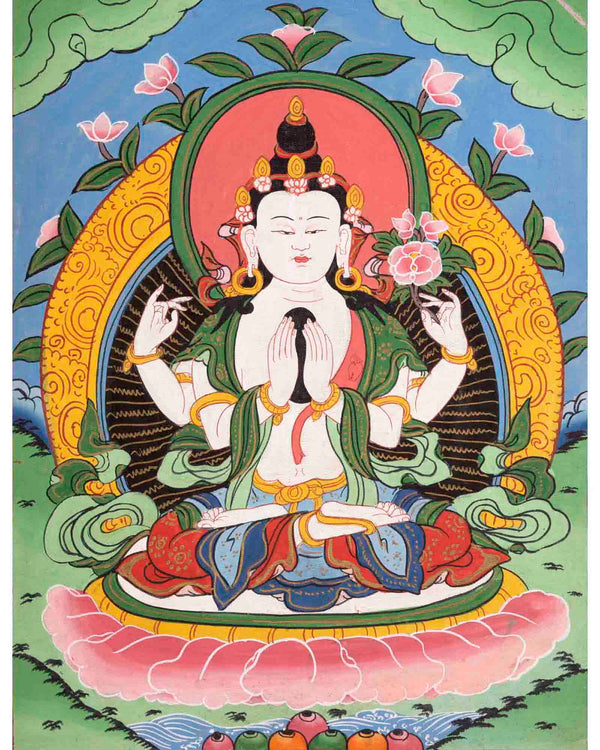Vintage Avalokitesvara Chengrezig Thangka