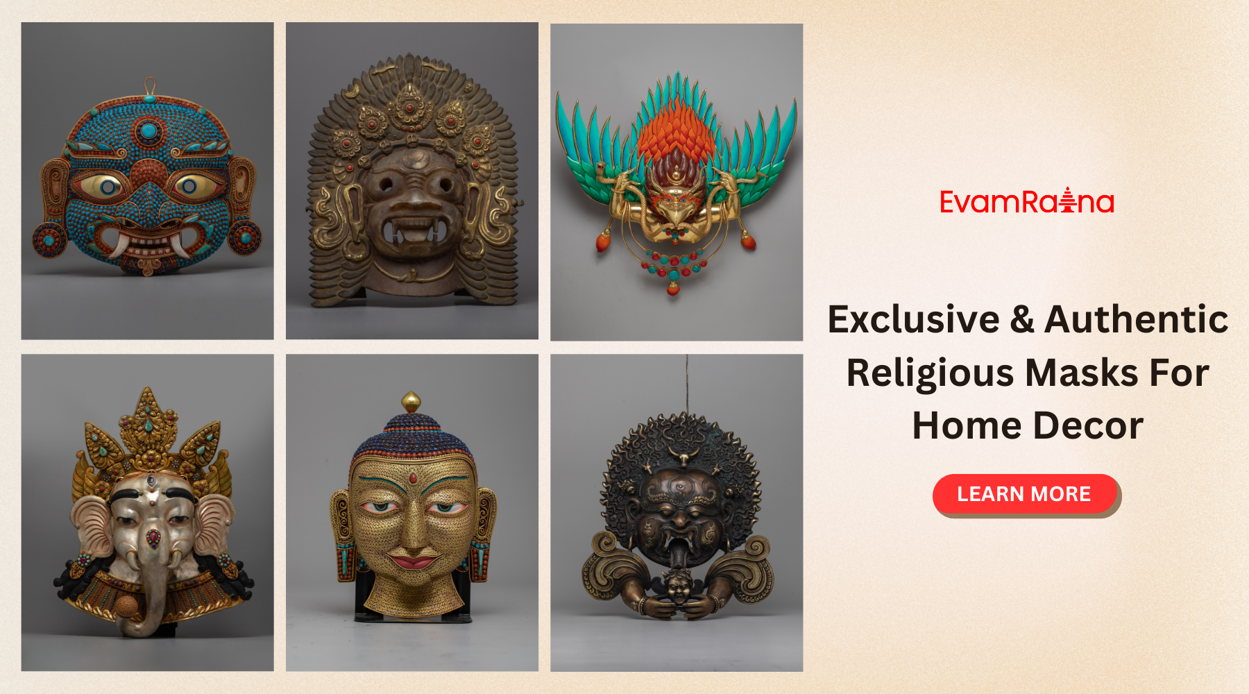 Six images of wall hanging religious Masks 