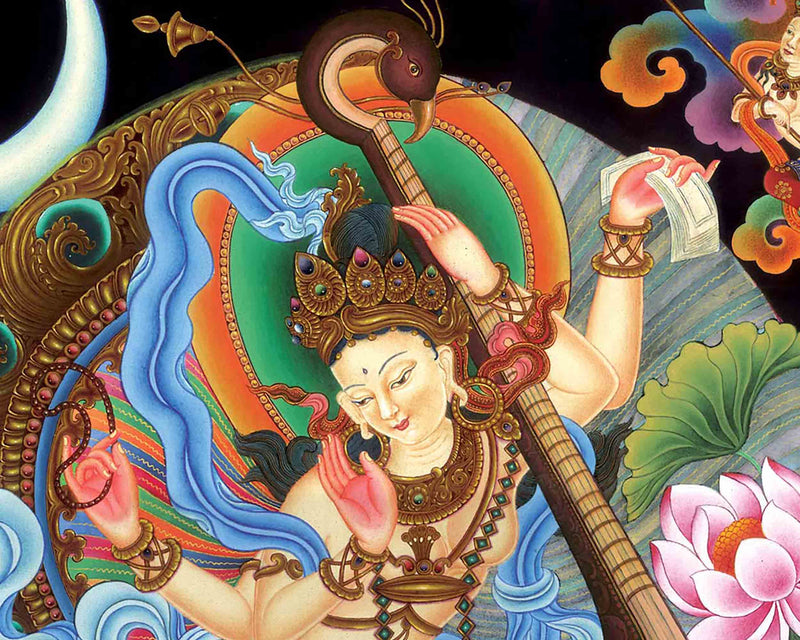 Goddess Saraswati Tibetan Buddhist Print | Buddhist Art For Home Decor