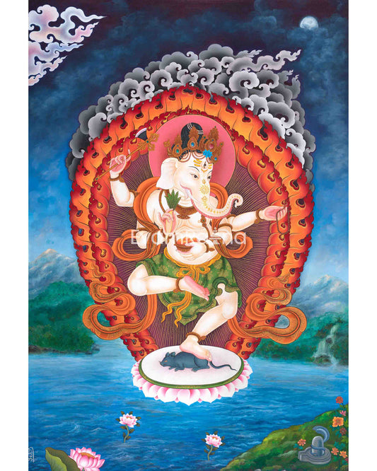 Prosperity God Ganesha Thangka Print