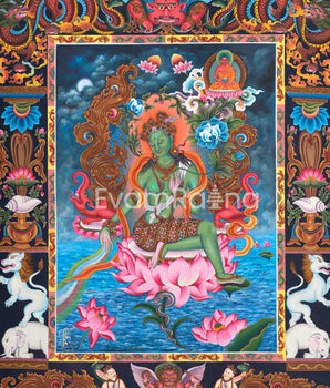 Tibetan Thangka Green Tara Prints | Canvas Digital Prints