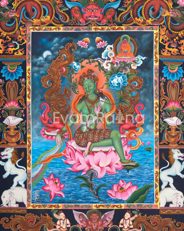 Tibetan Thangka Green Tara Prints | Canvas Digital Prints