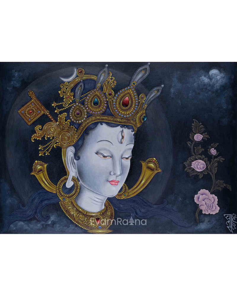 White Tara Female Buddha Of Compassion & Healing Nepali Paubha Print 