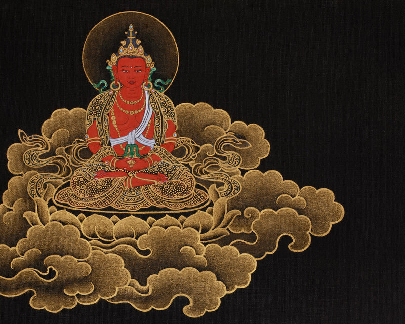 Three Deities of Long Life: White Tara, Amitayus, and Namgyalma | Gold Embellished Thangka