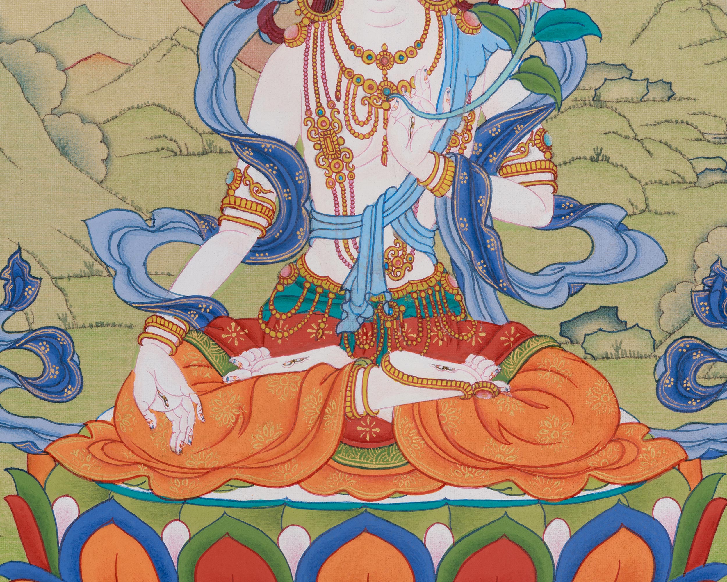 Religious Thangka Of White Tara | A Divine Expression of Compassion | Sacred Art