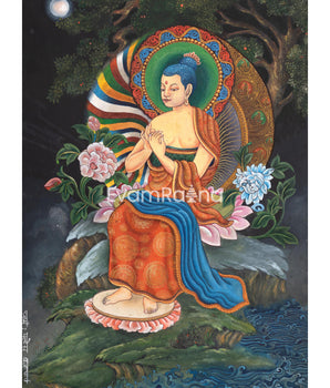 Maitreya Buddha Mantra Thangka Print 