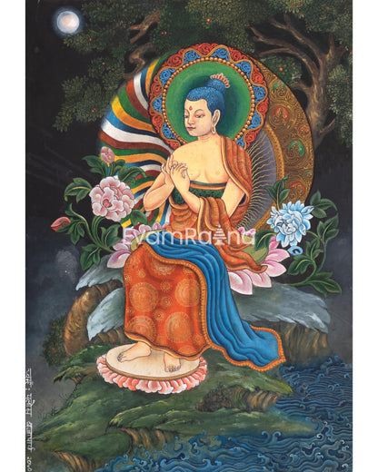 Maitreya Buddha Mantra Thangka Print 