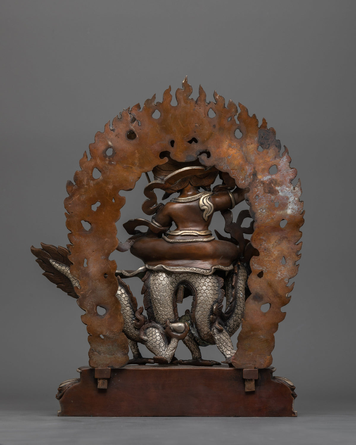Hand-Carved White Dzambhala Seated on Dragon Statue | Prosperity Deity