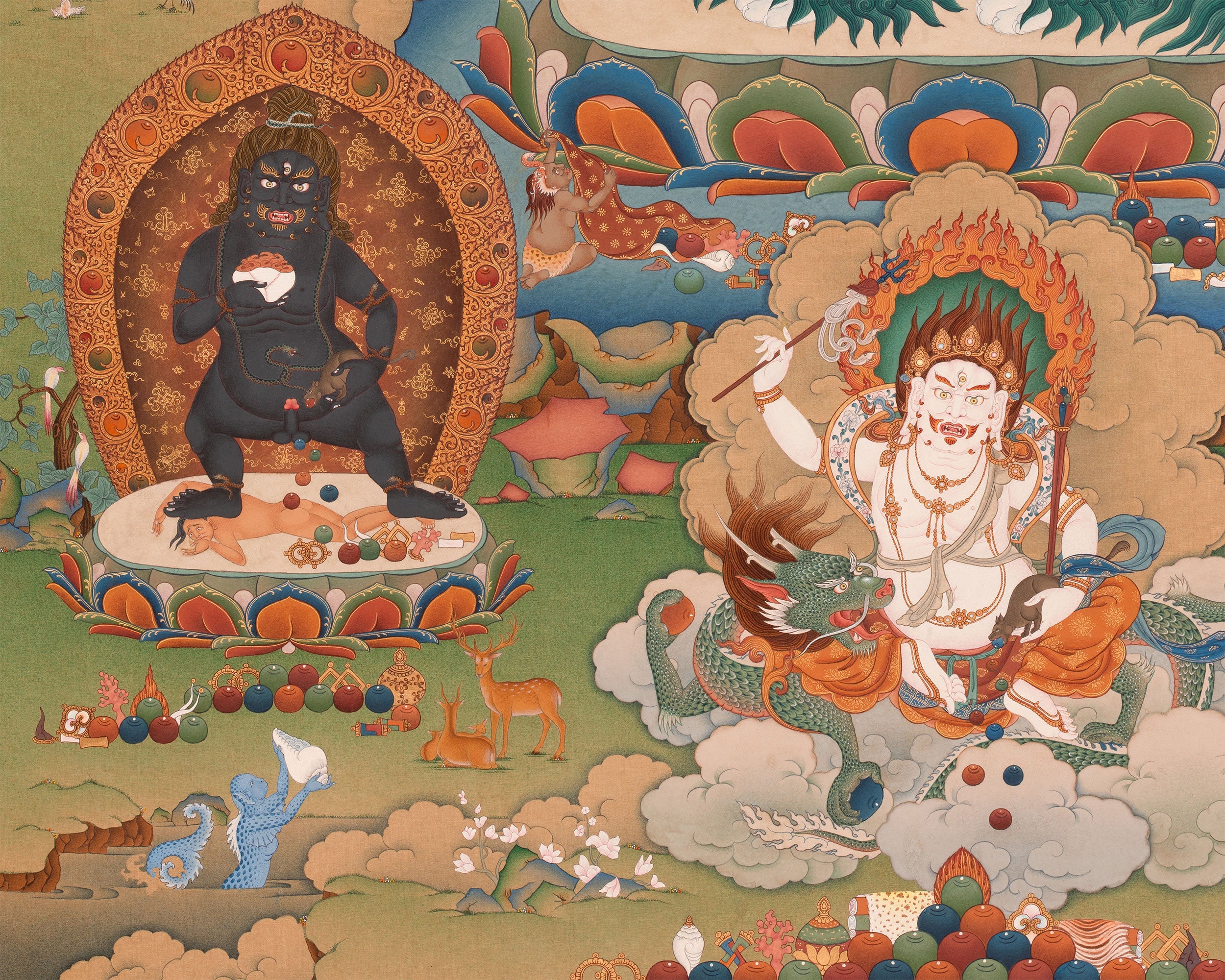 5 Dzambhala | The Buddha of Wealth Thangka Print | High Quality Giclee