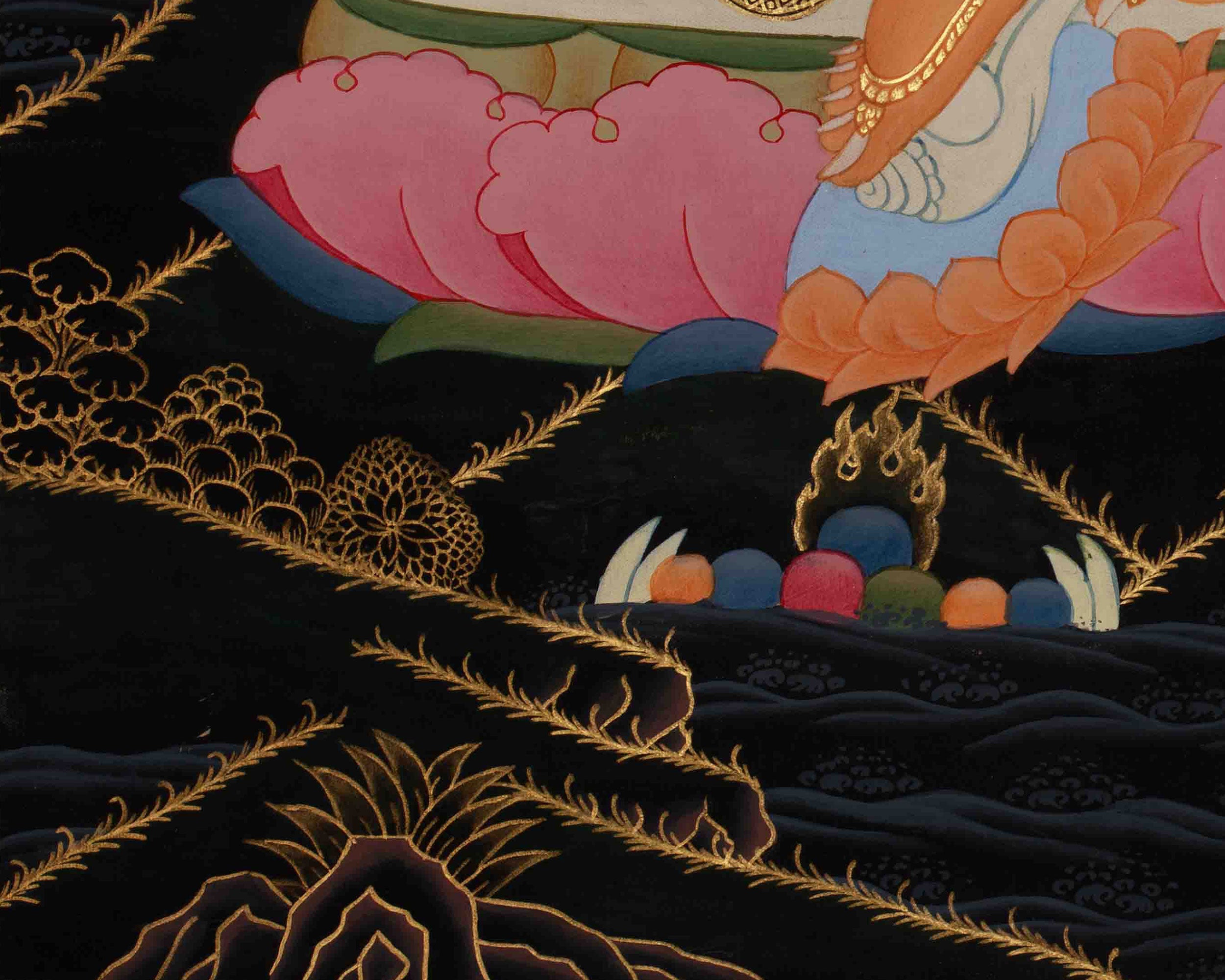 Dzambhala Prosperity Thangka | Hand Painted Buddhist Wealth Deity Art