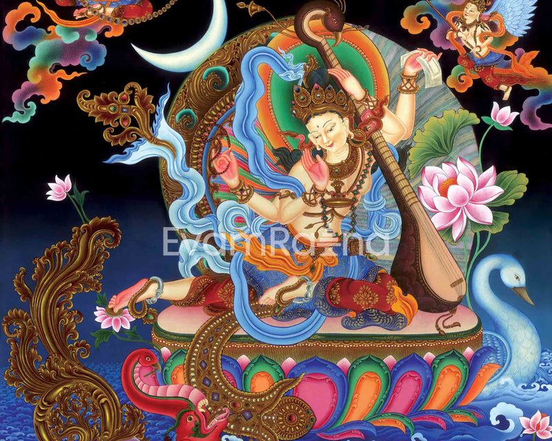 Goddess Saraswati Tibetan Buddhist Print | Buddhist Art For Home Decor