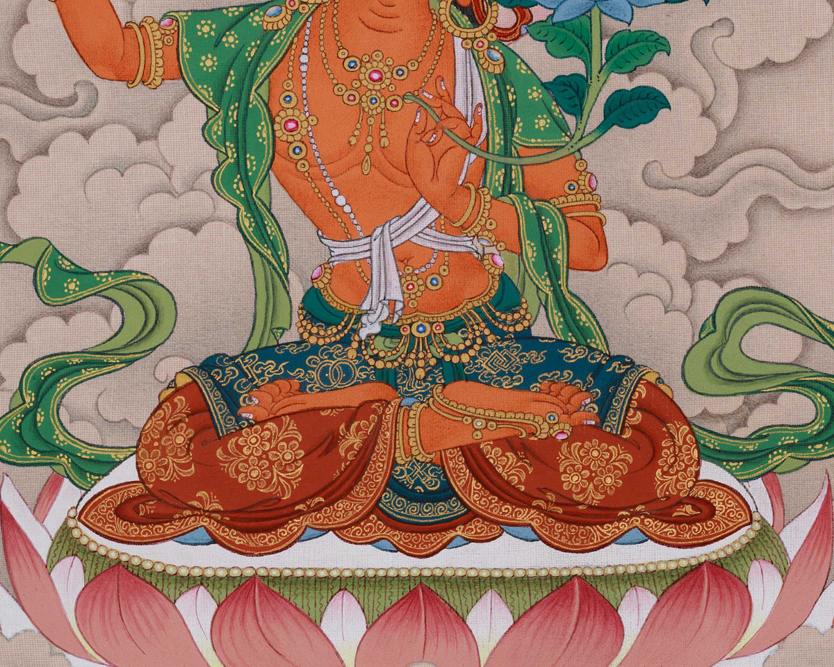 Manjushri Bodhisattva of Wisdom Deity Thangka | God of Swords