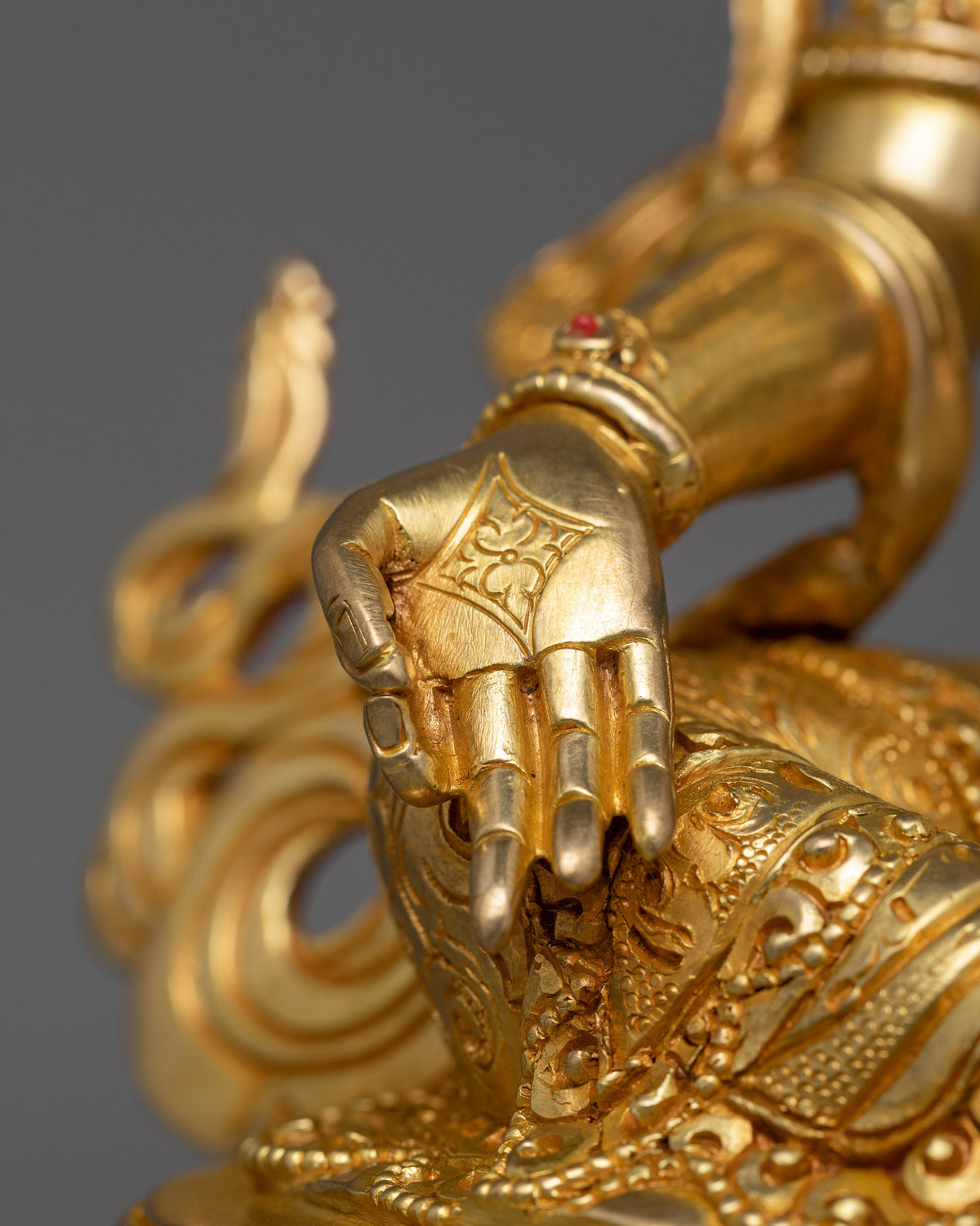 Hand-Carved Serene Nature Green Tara Statue | 24K Gold Gilded Tibetan Sculpture