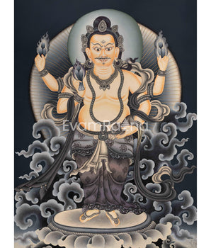 Dzambhala The God Of Wealth Thangka Print