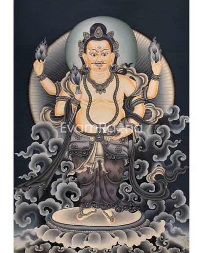 Dzambhala The God Of Wealth Thangka Print