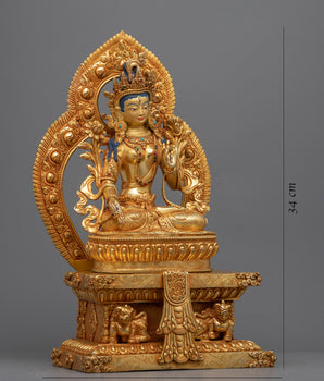 White Tara Empowerment Statue | Tibetan Deity White Tara Seated on Throne Figurine
