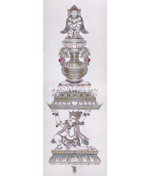 High-Quality Candle Dhale Thangka Print | Candle Stand Thangka Print for Enlightened Reflection