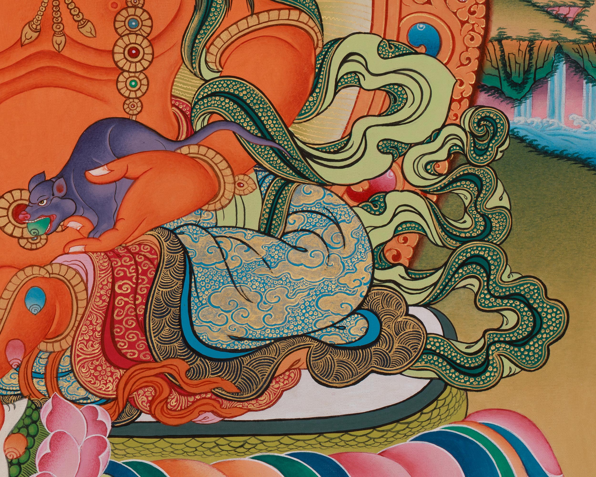 Tibetan Deity Dzambhala Thangka | Embodiment of Prosperity
