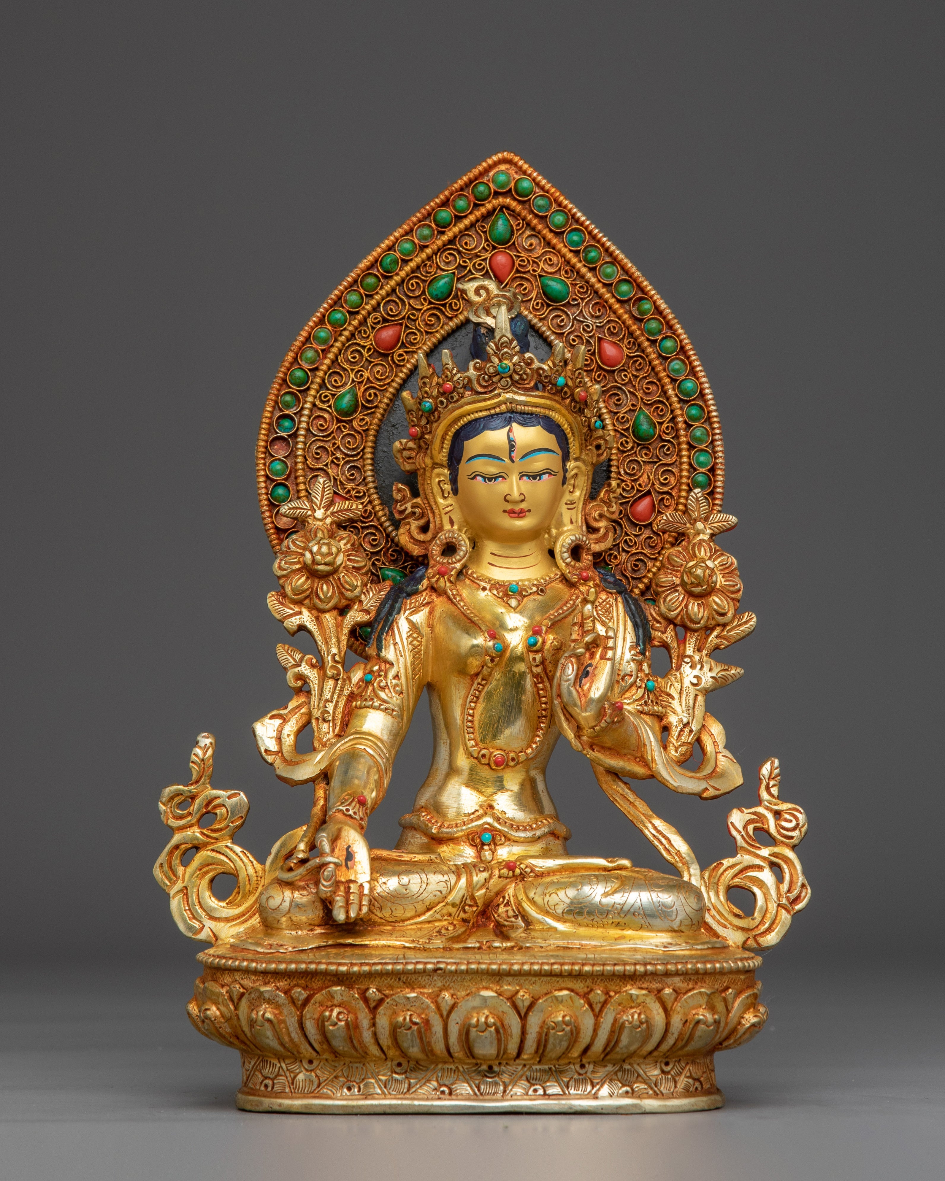 White Tara 24K Gold Gilded with Gemstones