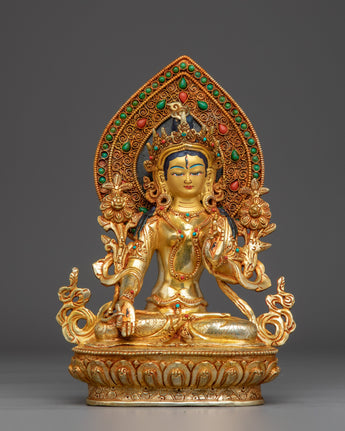 White Tara 24K Gold Gilded with Gemstones