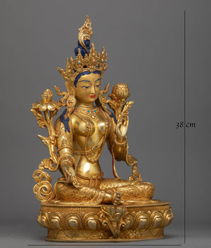Green Tara Handmade Gold-Gilded Statue | Embodiment of Active Compassion