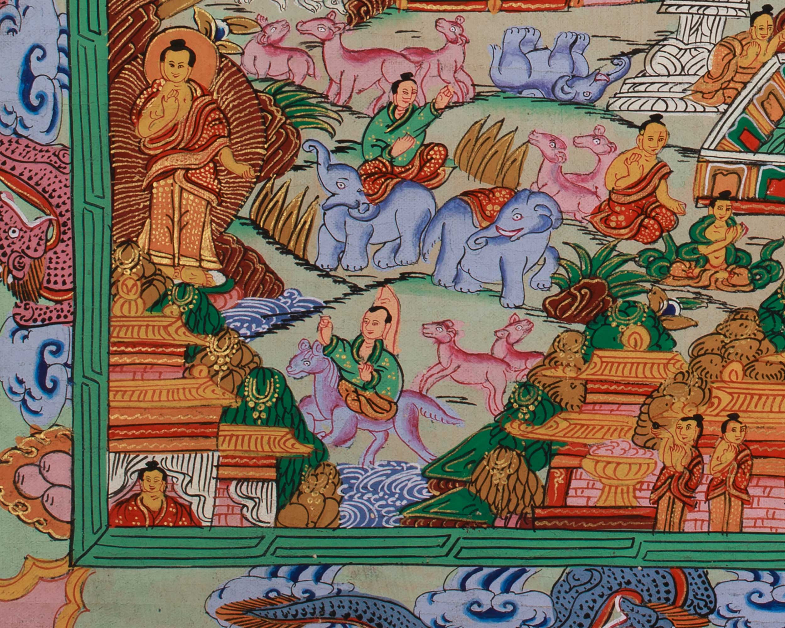 Traditional Thangka of Buddha Life Story | Tibetan Enlightenment Journey Painting