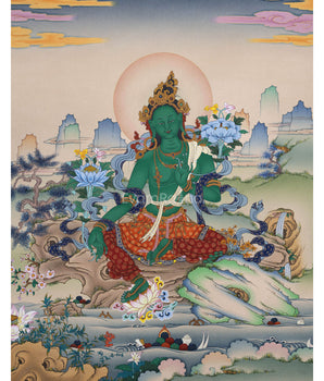Green Tara Guru Giclee Print For Tara Practice | Tibetan Poster For Living Room Decor