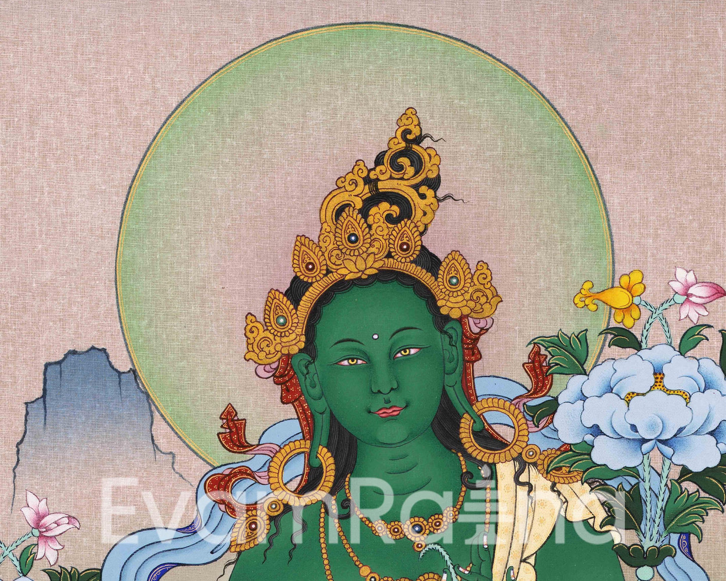 Traditional Green Tara Mother Giclee Print | High-Quality Canvas For Buddhist Rituals