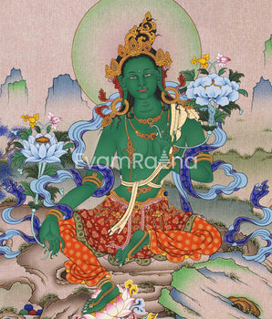 Traditional Green Tara Mother Giclee Print | High-Quality Canvas For Buddhist Rituals