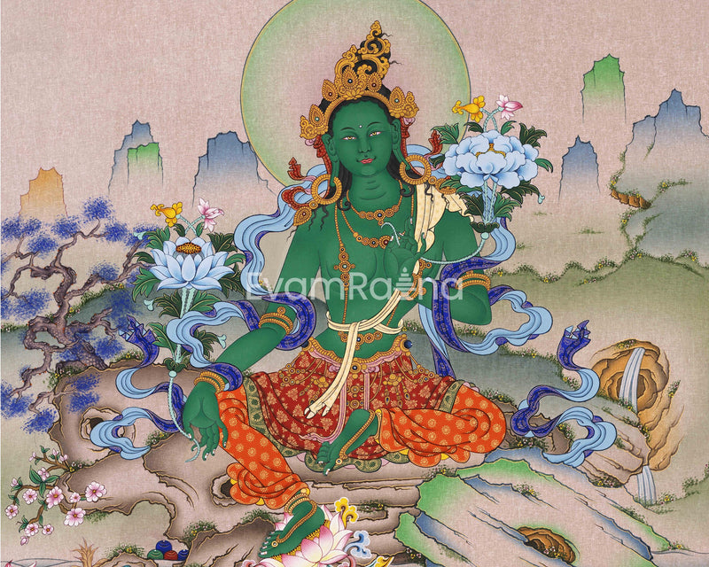 Traditional Green Tara Mother Giclee Print | High-Quality Canvas For Buddhist Rituals