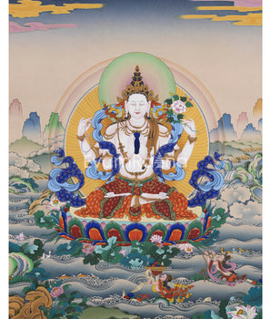 Tibetan Canvas Print For Chenrezig Mantra Practice