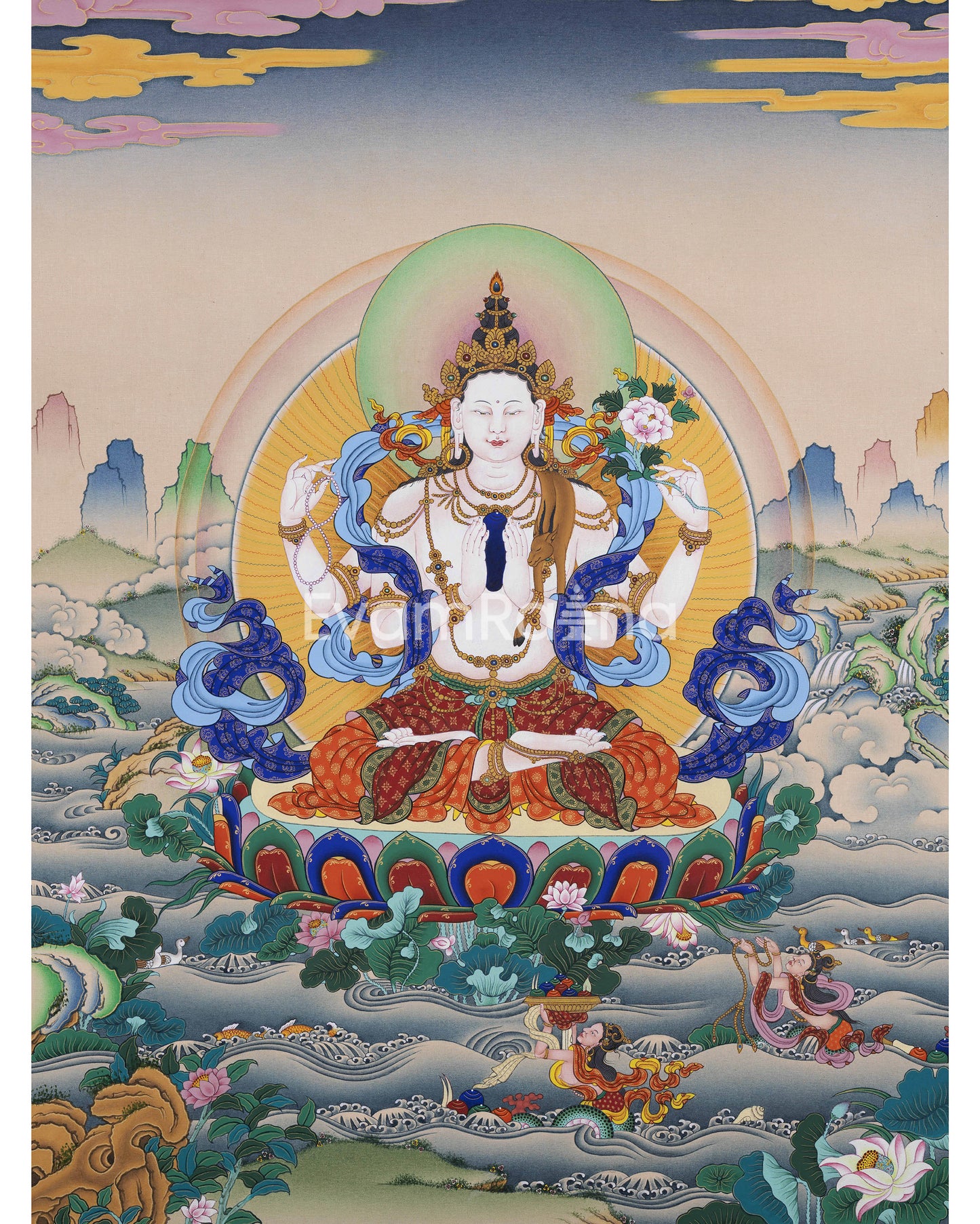 Tibetan Canvas Print For Chenrezig Mantra Practice