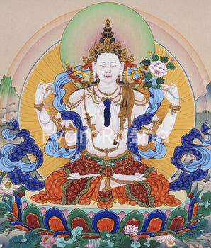 Tibetan Canvas Print For Chenrezig Mantra Practice | Four-Armed Avalokitesvara Giclee Print