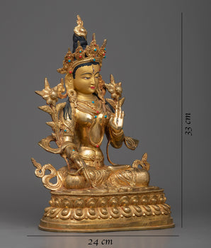 White Tara 12.9 Inches Statue | Handmade in Traditional Himalayan Art