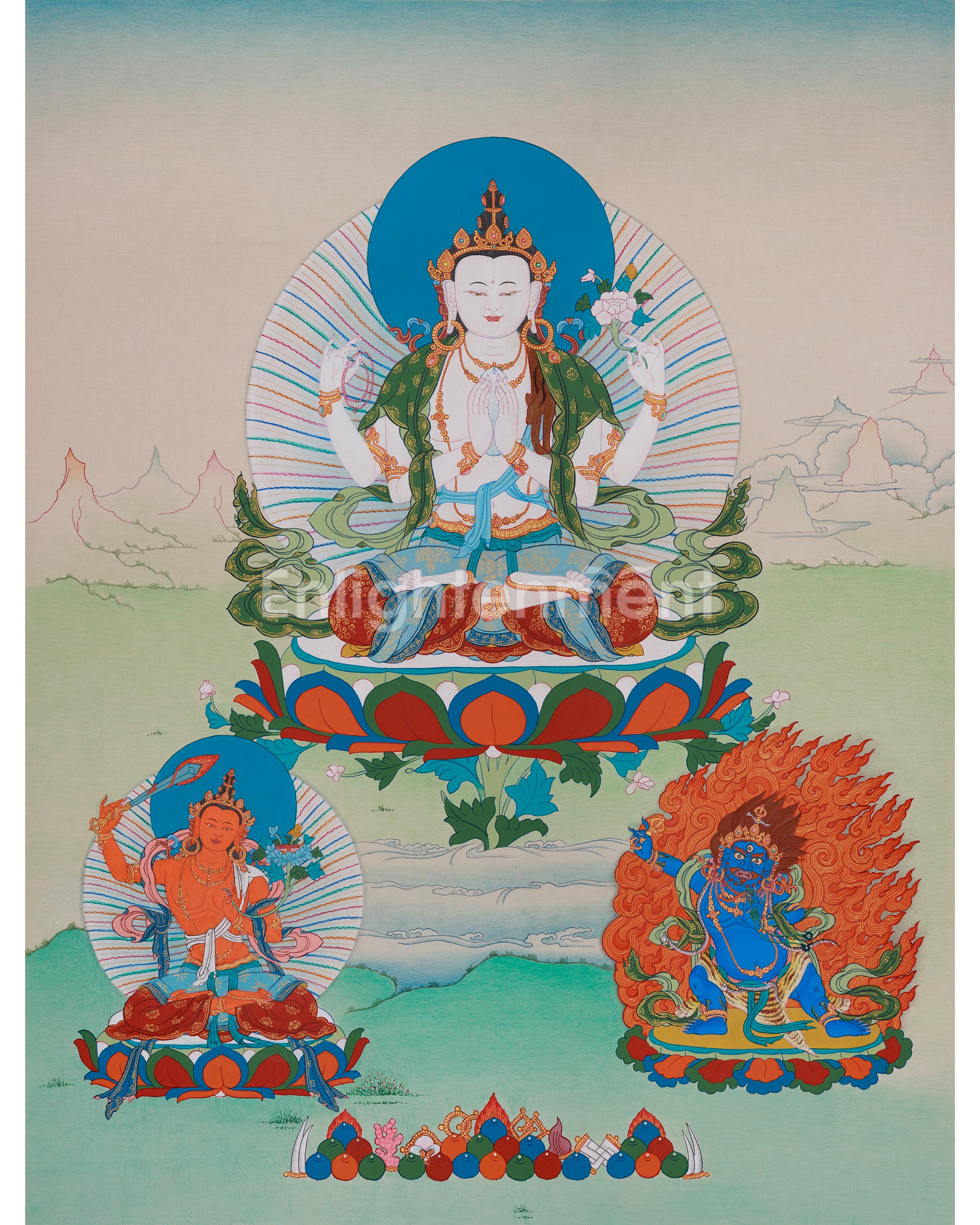 Chenrezig With Great Bodhisattvas Thangka