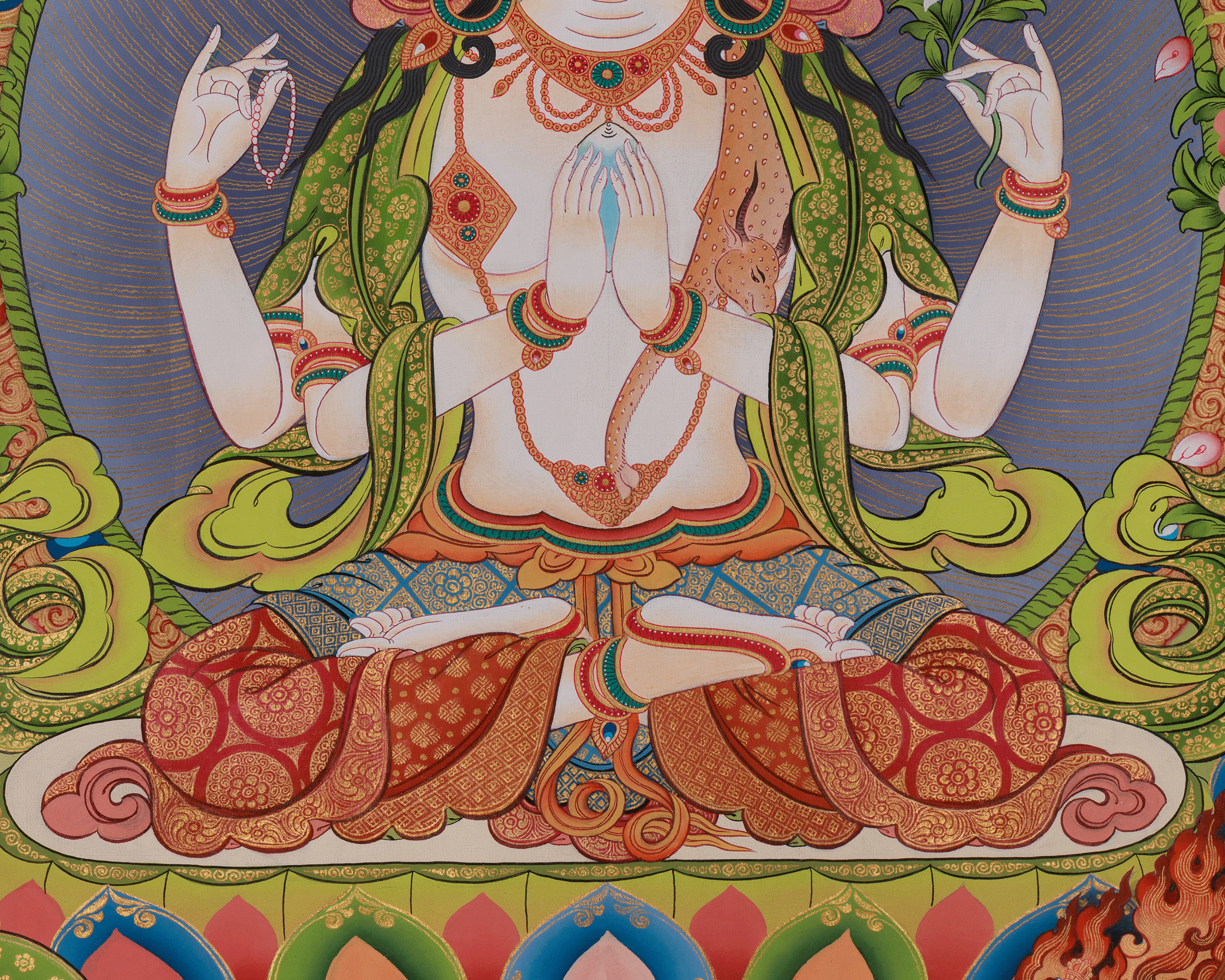 Four-armed Chenrezig Art | Sacred Avalokiteshvara Thangka