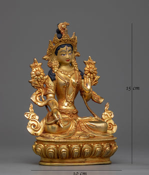 White Tara 15cm Gold-Gilded Statue | A Beacon of Compassion and Healing