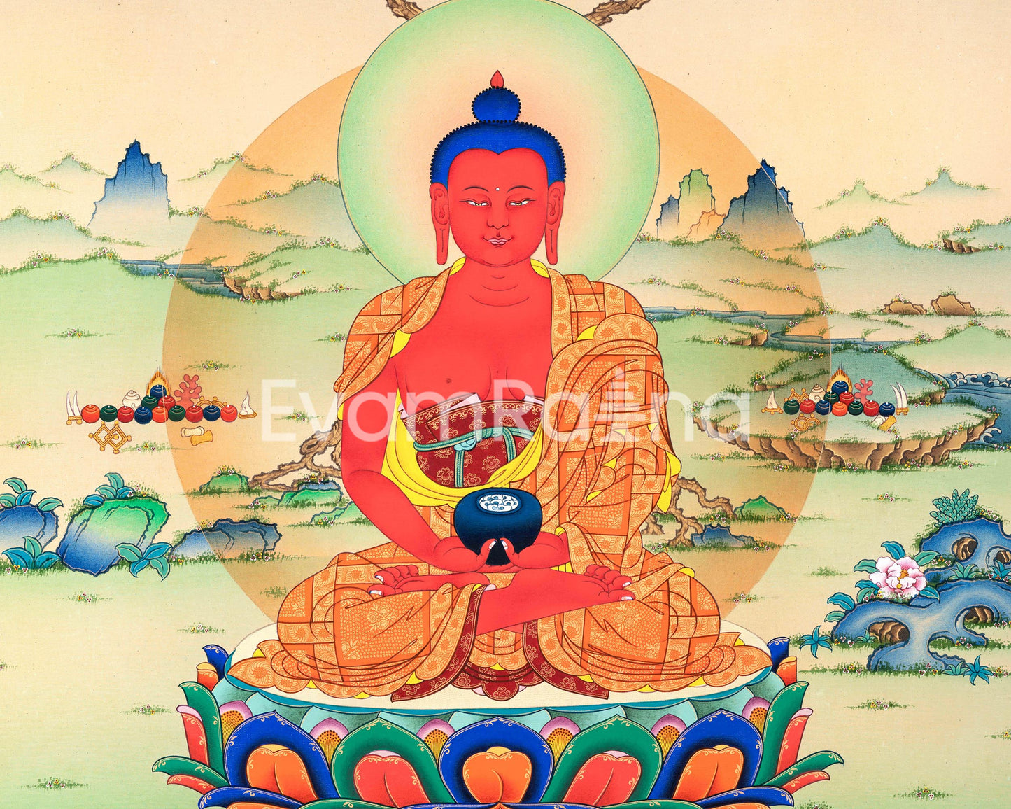 High-Quality Amitabha Buddha Thangka Print | The Buddhist Deity of Long Life Canvas Art