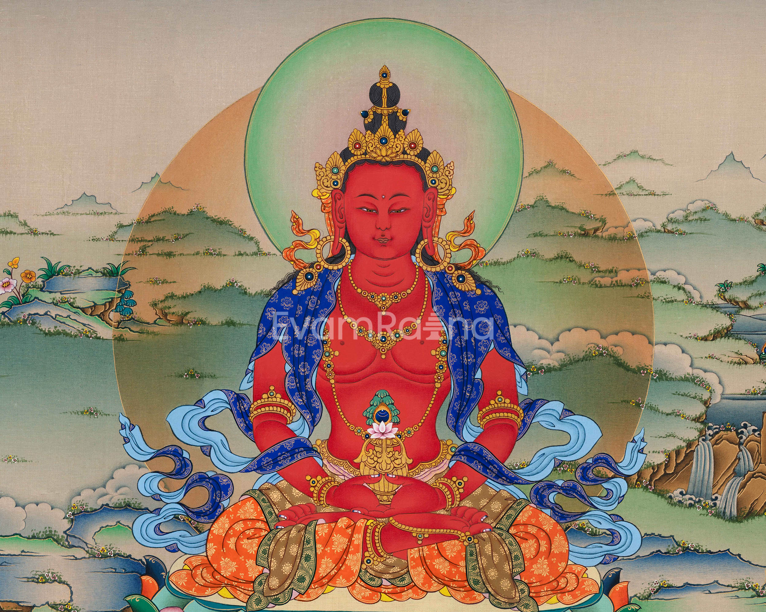 The Buddha of Long Life, Amitayus Print | Traditional Tibetan Poster For Wall Decoration