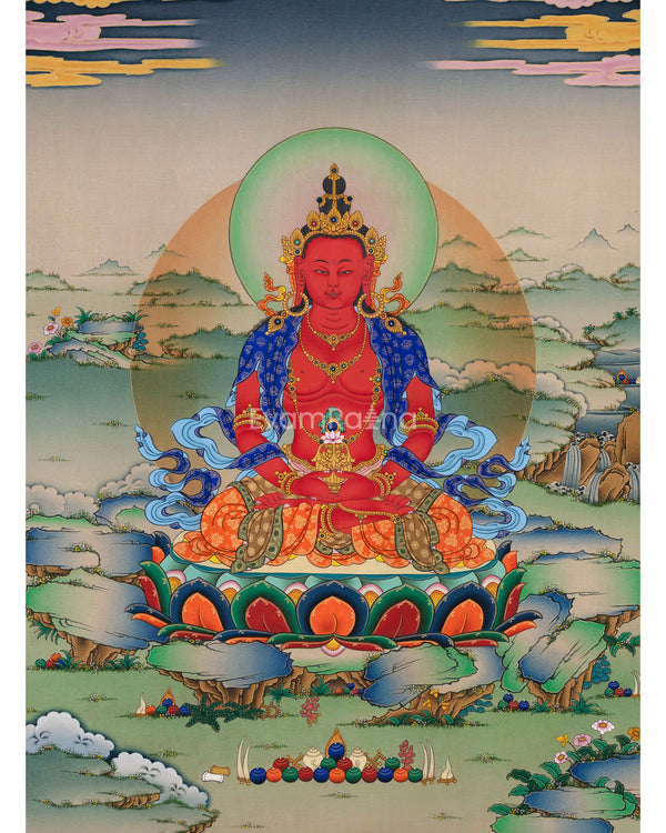 The Buddha of Long Life, Amitayus Print | Traditional Tibetan Poster For Wall Decoration