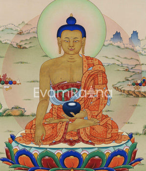 Seated Shakyamuni Buddha Thangka Print | Historical Buddha Tibetan Poster For Meditation