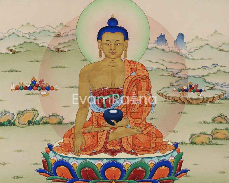 Seated Shakyamuni Buddha Thangka Print | Historical Buddha Tibetan Poster For Meditation