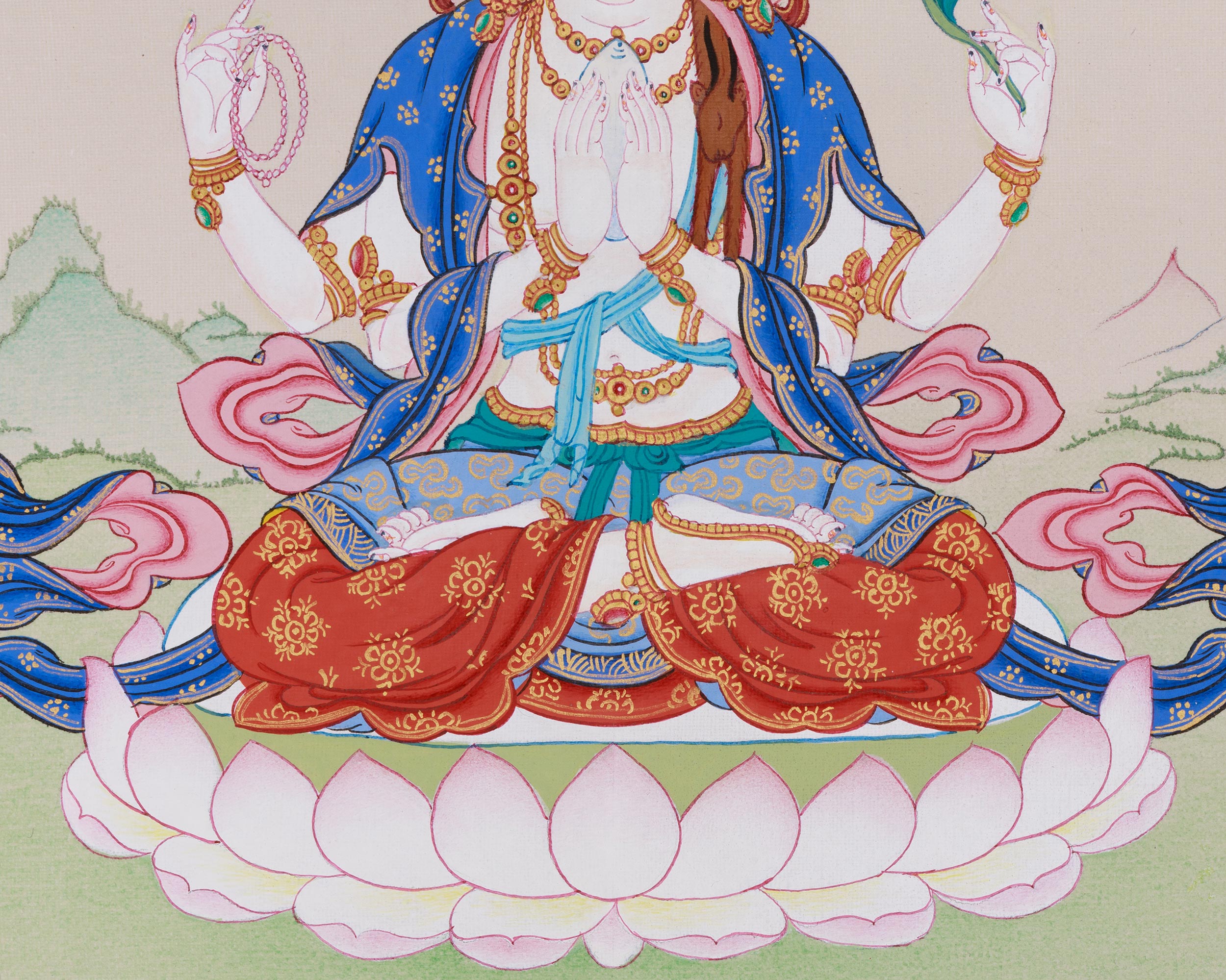 Thangka of Four-Armed Avalokiteshvara | The Bodhisattva of Compassion and Mercy