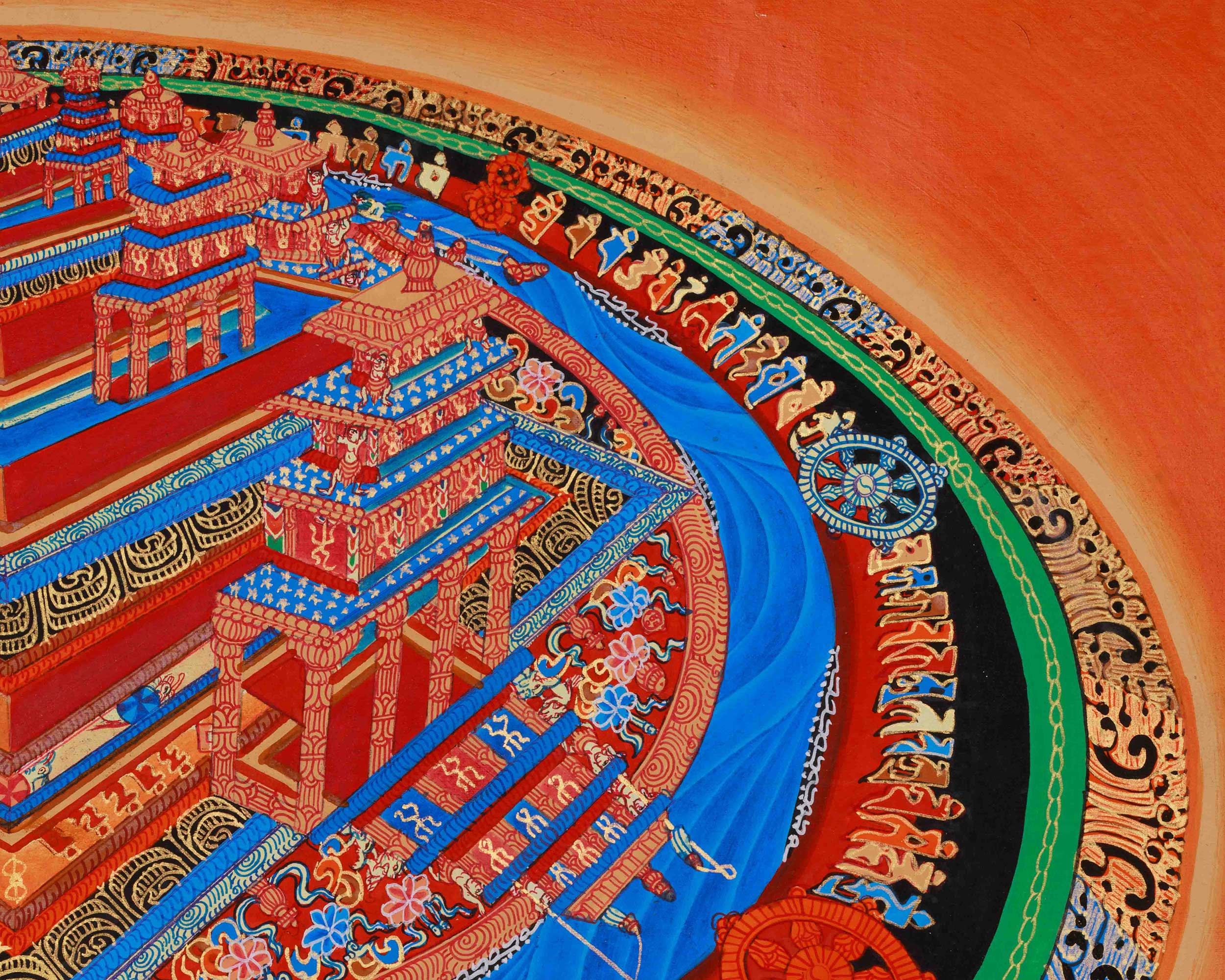 Three-Dimensional Kalachakra Mandala | Hand-Painted Wheel of Time Thangka
