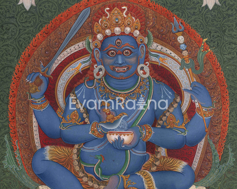 High-Quality Giclee Print For Mahakala Mantra Practice | Traditional Four Armed Mahakala Art Canvas