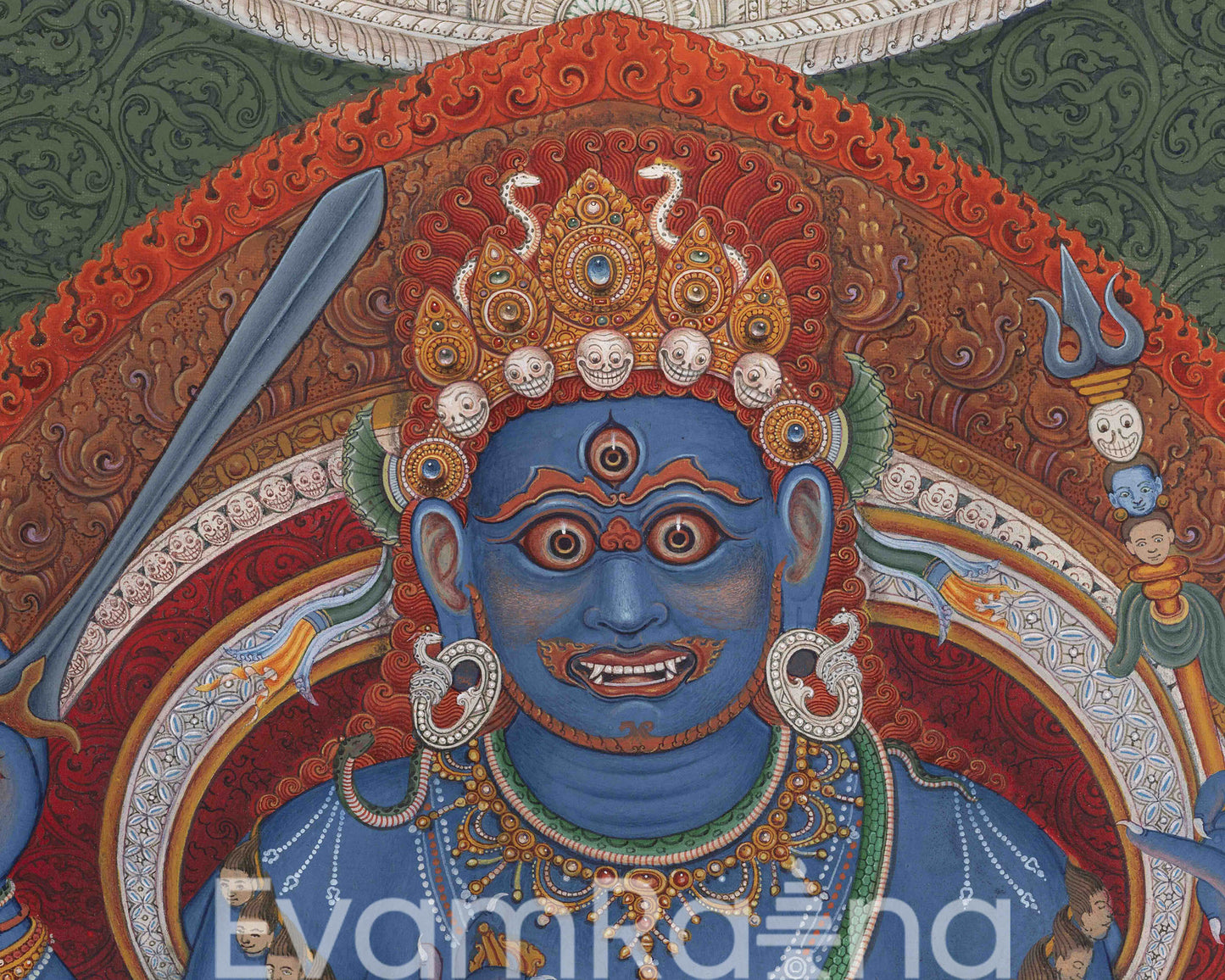 High-Quality Giclee Print For Mahakala Mantra Practice | Traditional Four Armed Mahakala Art Canvas