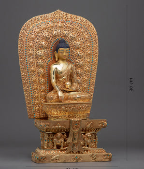 Shakyamuni Buddha Saint Seated On Throne Statue | 24K Gold Hand-Carved Statue