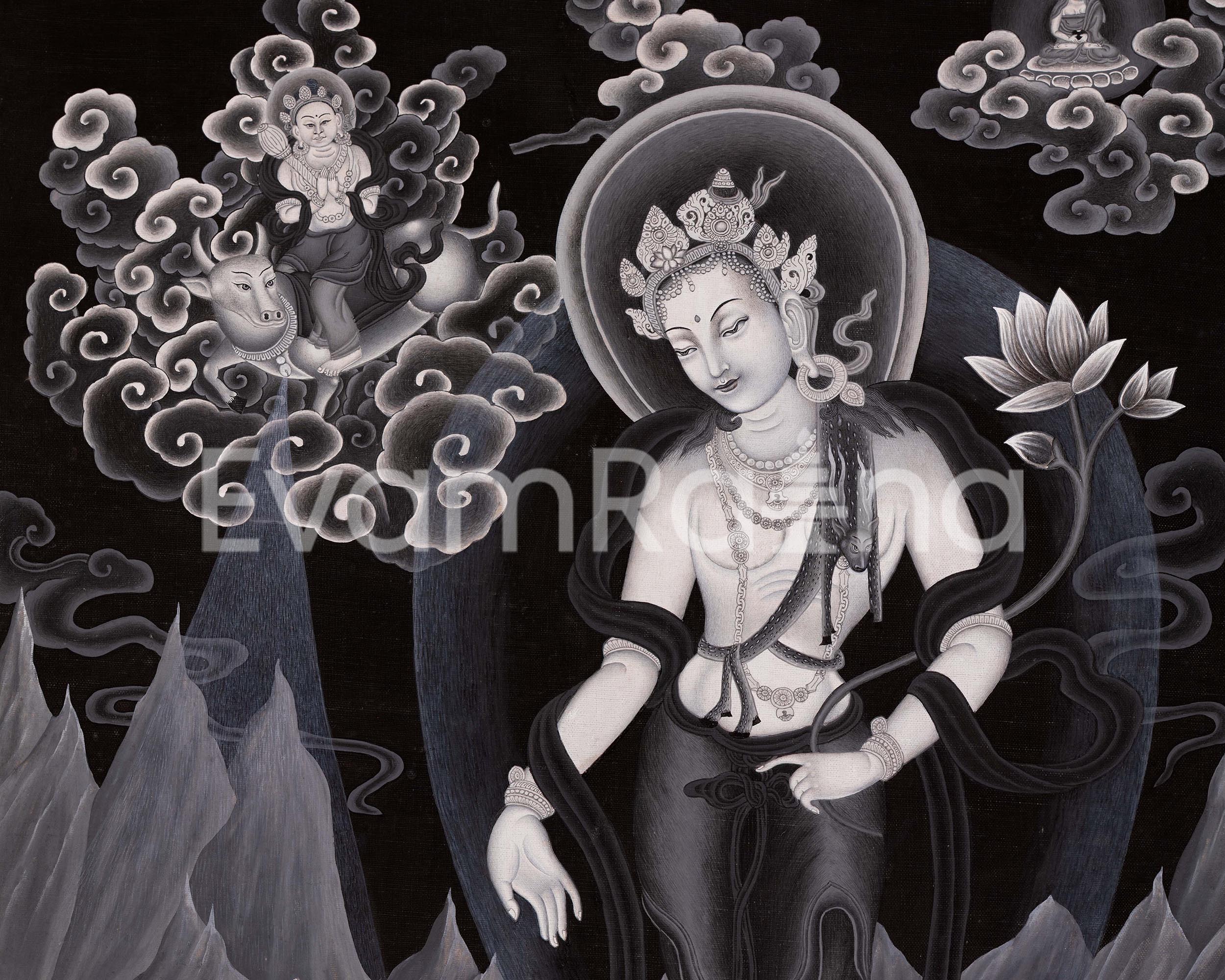 Avalokiteshvara Bodhisattva Traditional Newari Painting Print | Wall Hanging Of Chenrezig The Bodhisattva Of Compassion