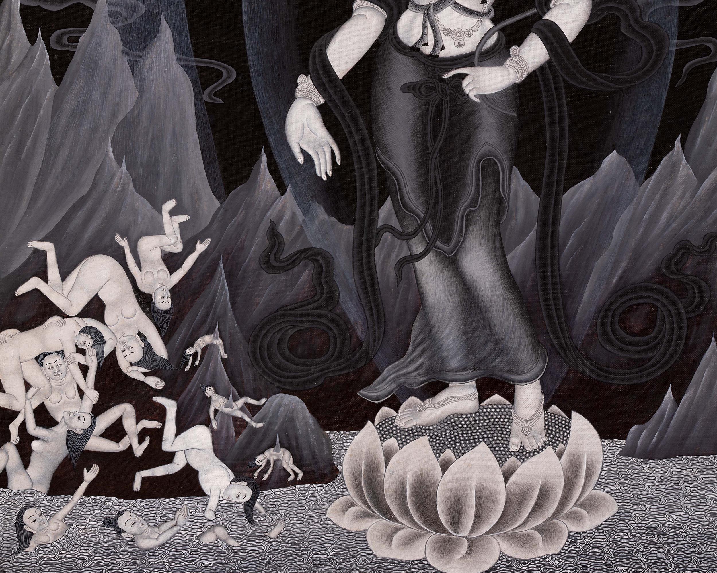 Avalokiteshvara Bodhisattva Traditional Newari Painting Print | Wall Hanging Of Chenrezig The Bodhisattva Of Compassion