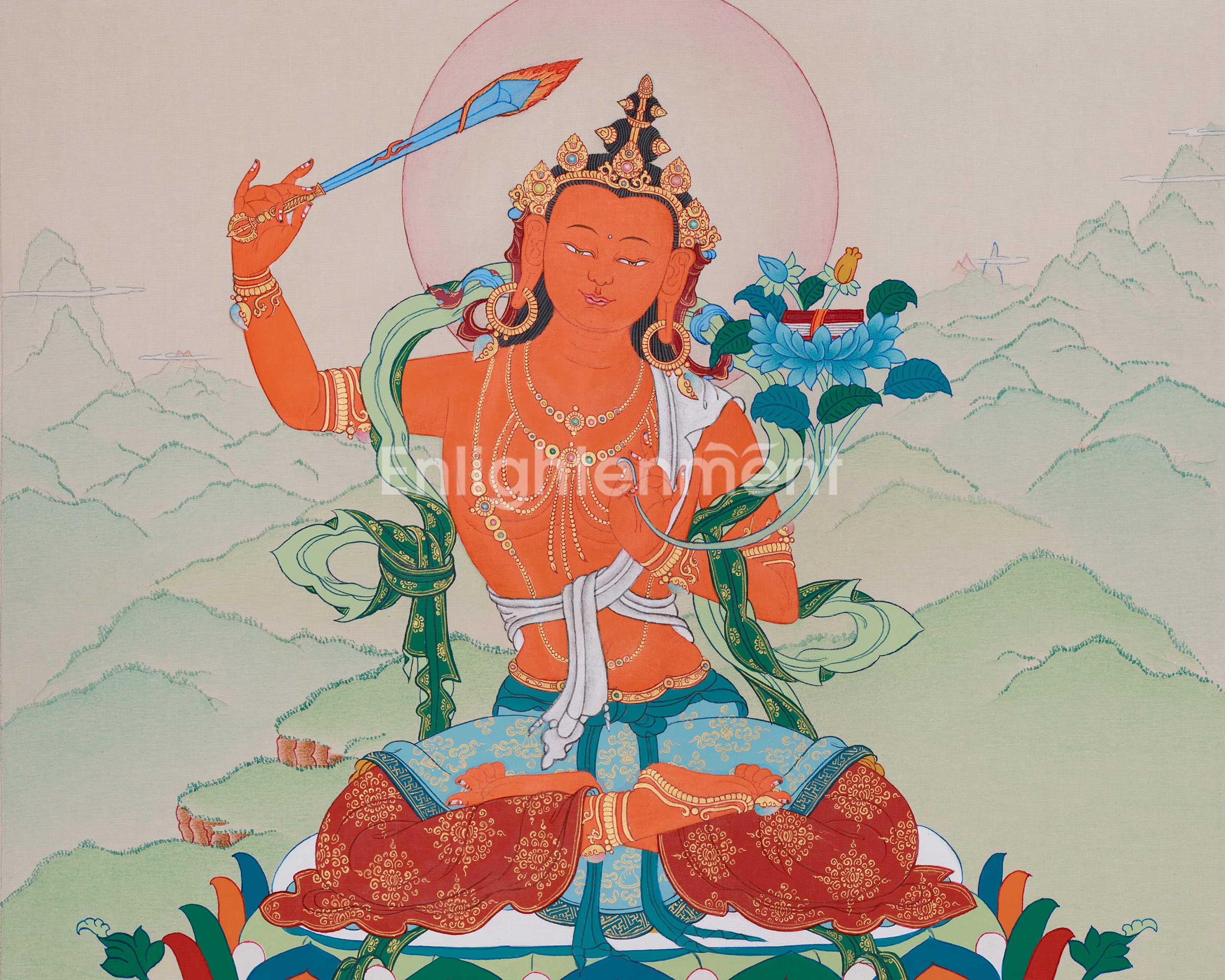 Thangka of Manjushri Wisdom Buddha | Enlightened Deity of Insight and Knowledge